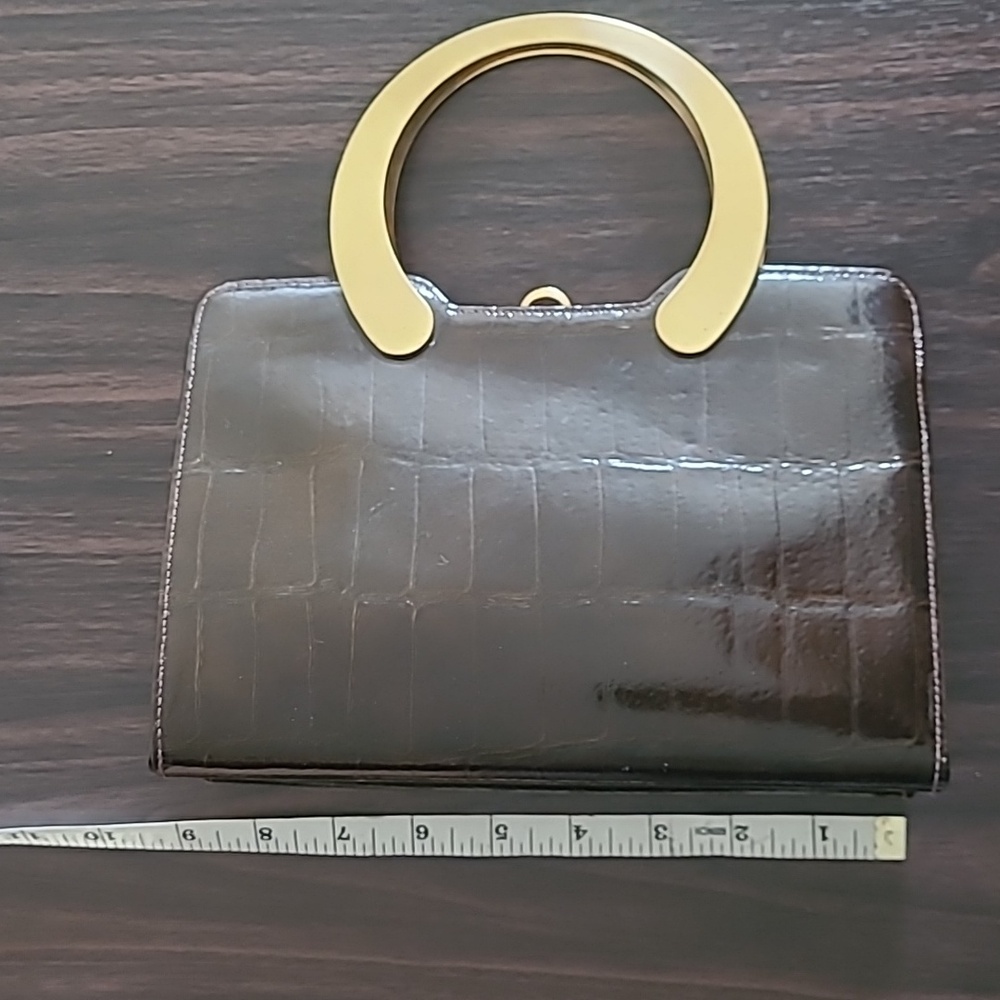 Vintage faux crocodile Block brand women's purse gold tone handle bag - Picture 13 of 14